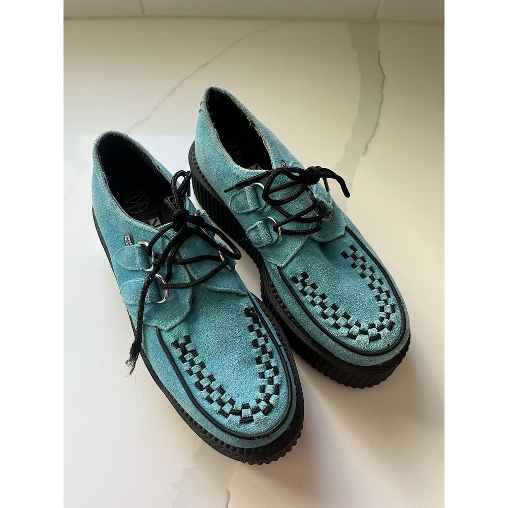 T.U.K. Viva Mondo Creepers Womens EU 38 Turquoise Suede Platform Shoes Punk Goth